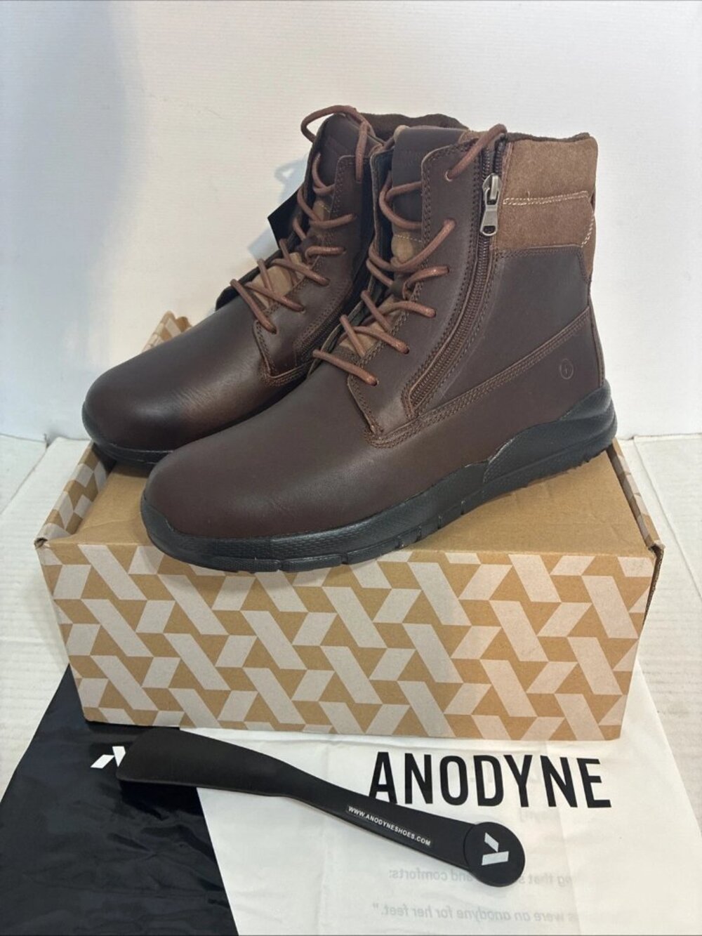 Anodyne No 90 Trail Worker Mens Boots Size 11 Extra Wide 4E Whiskey Brown Zip